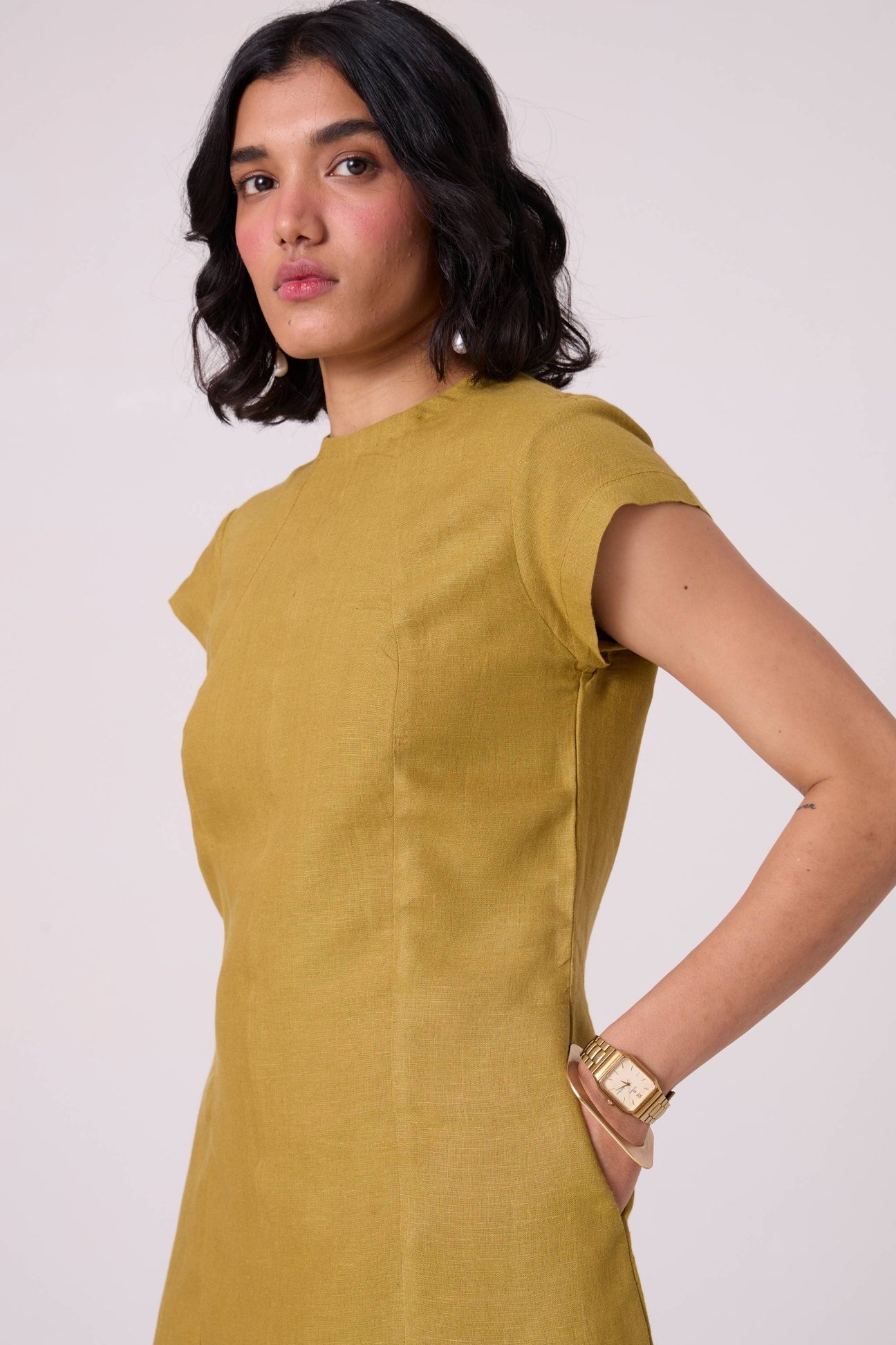 Evgeny Olive Linen Dress