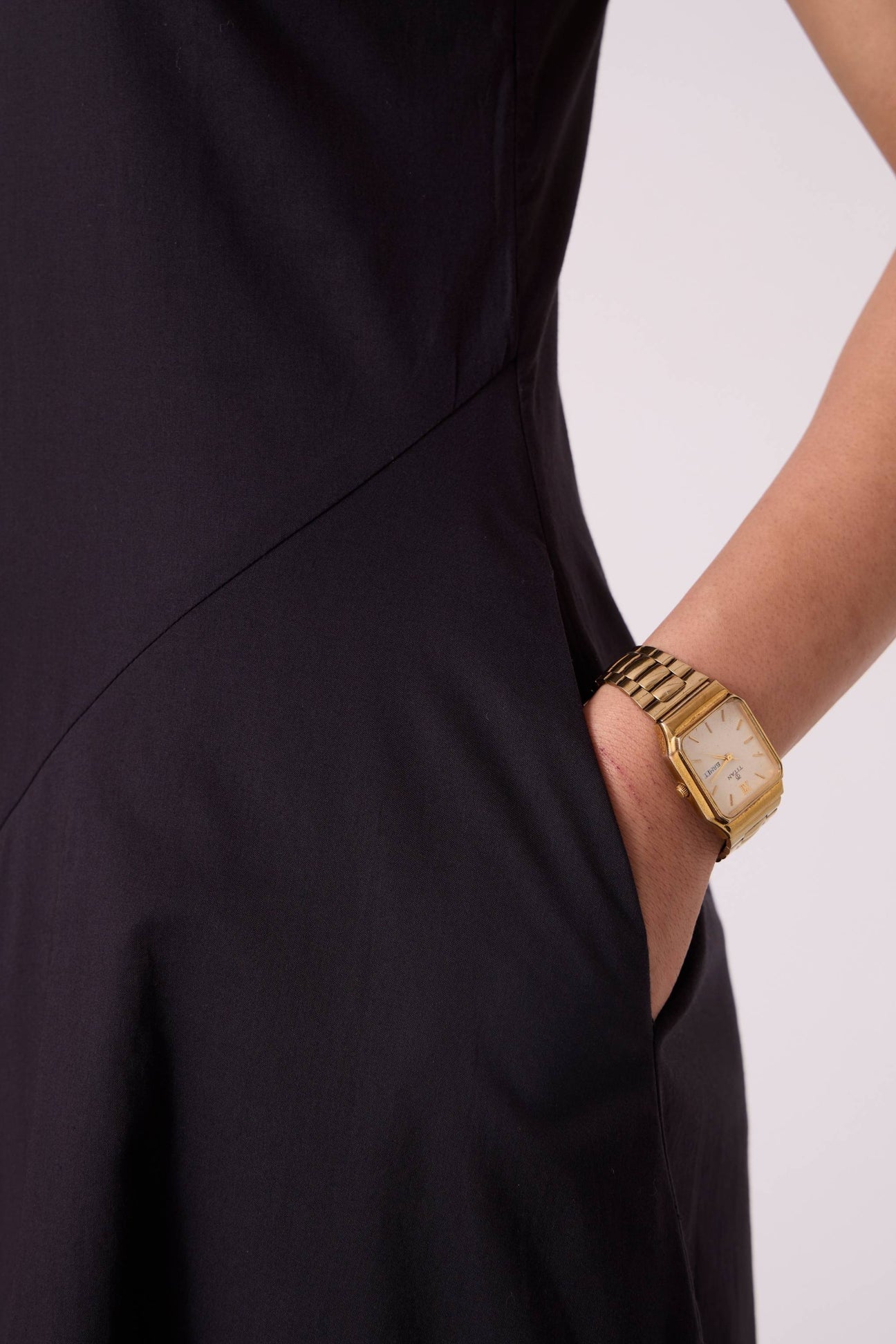 Kira Black Cotton Panelled Dress