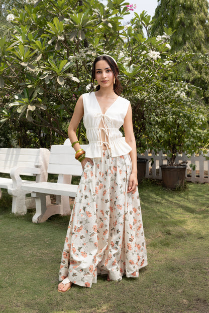 Floral A-Line Paneled Maxi Skirt