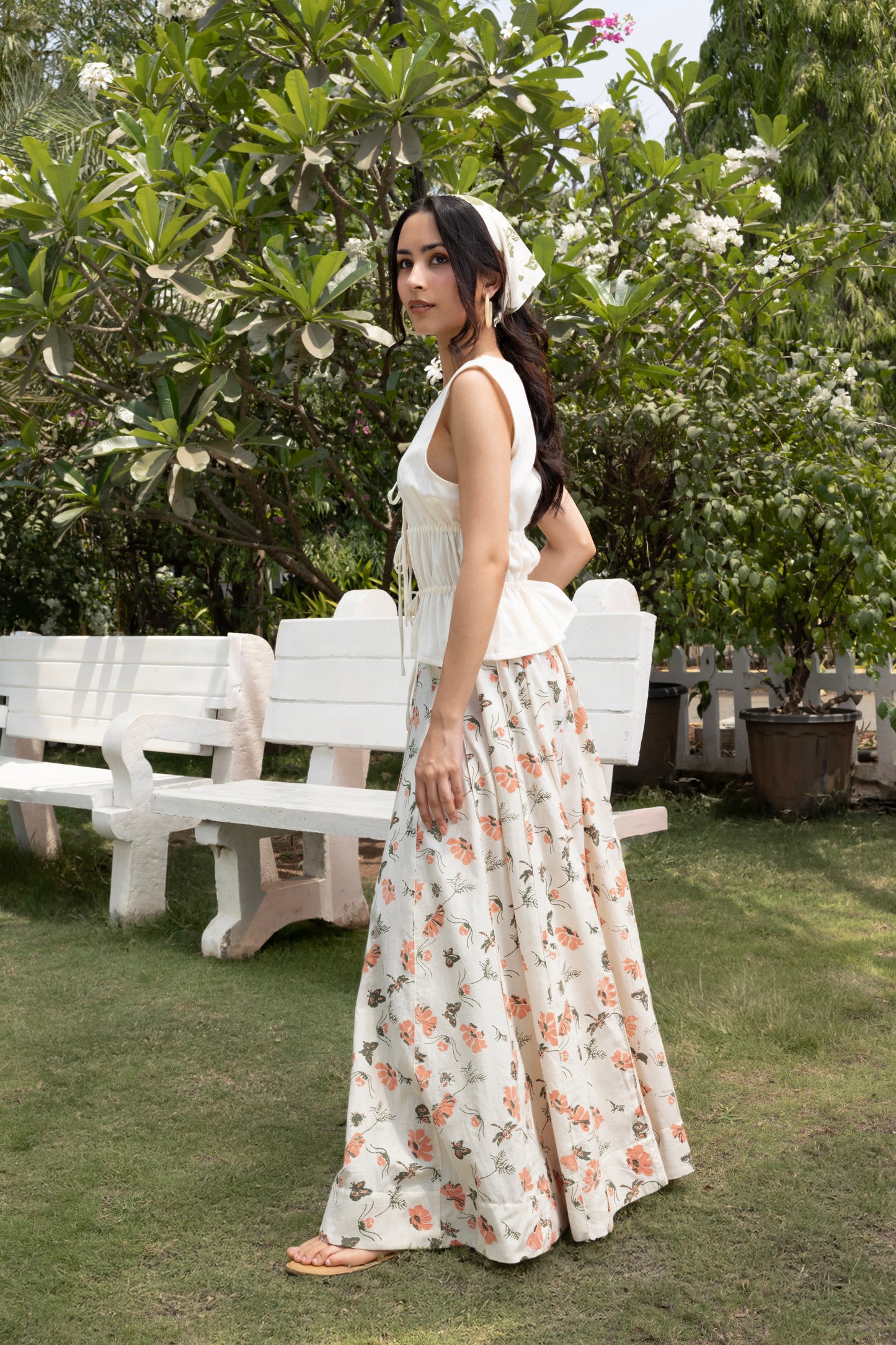 Floral A-Line Paneled Maxi Skirt