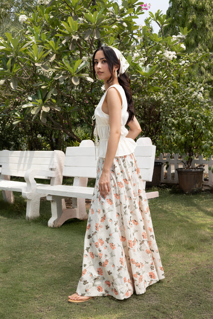 Floral A-Line Paneled Maxi Skirt
