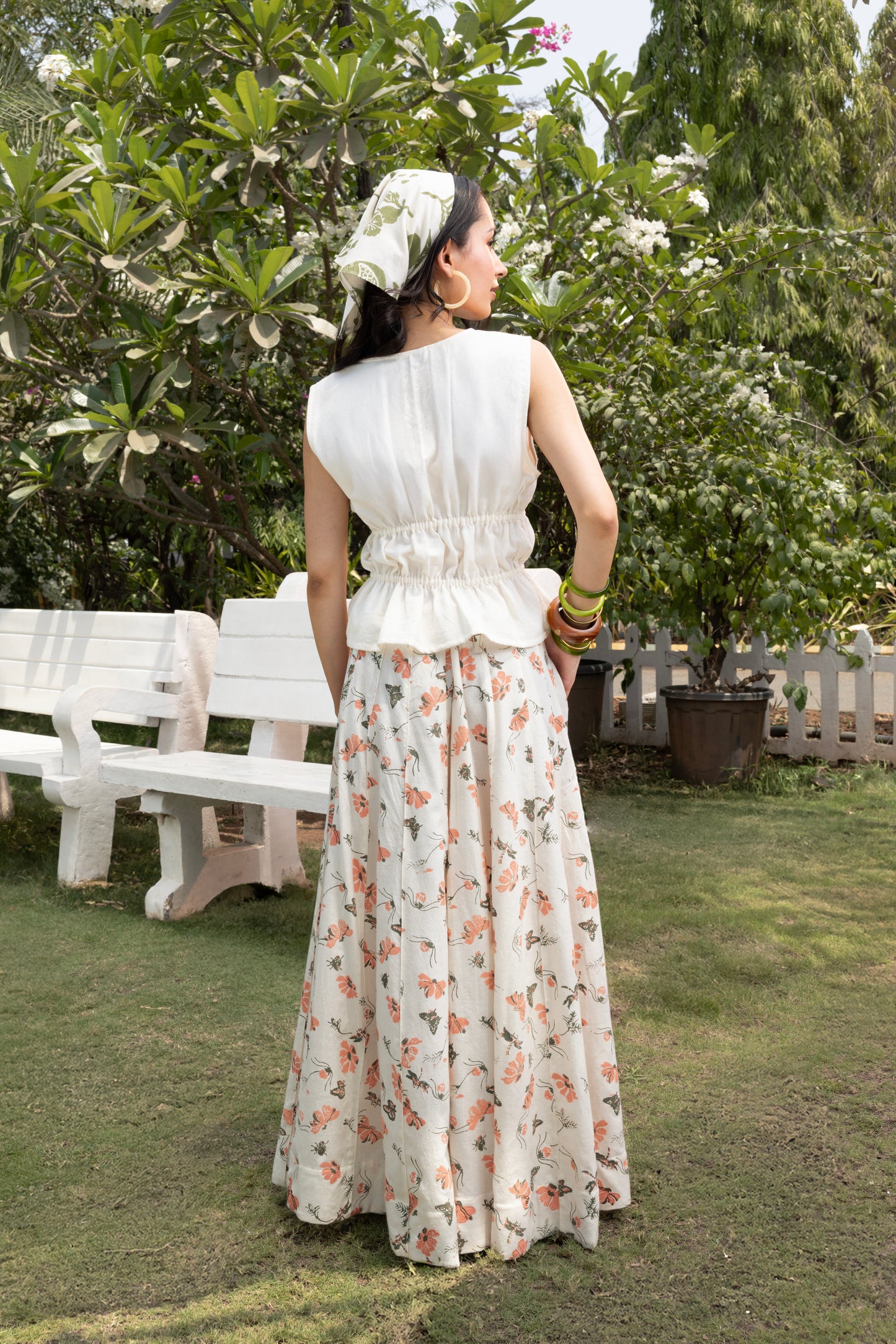 Floral A-Line Paneled Maxi Skirt