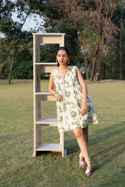 Front Pleated A-Line Short Dress
