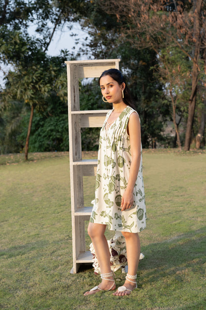 Front Pleated A-Line Short Dress