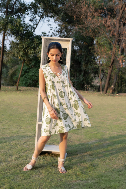Front Pleated A-Line Short Dress