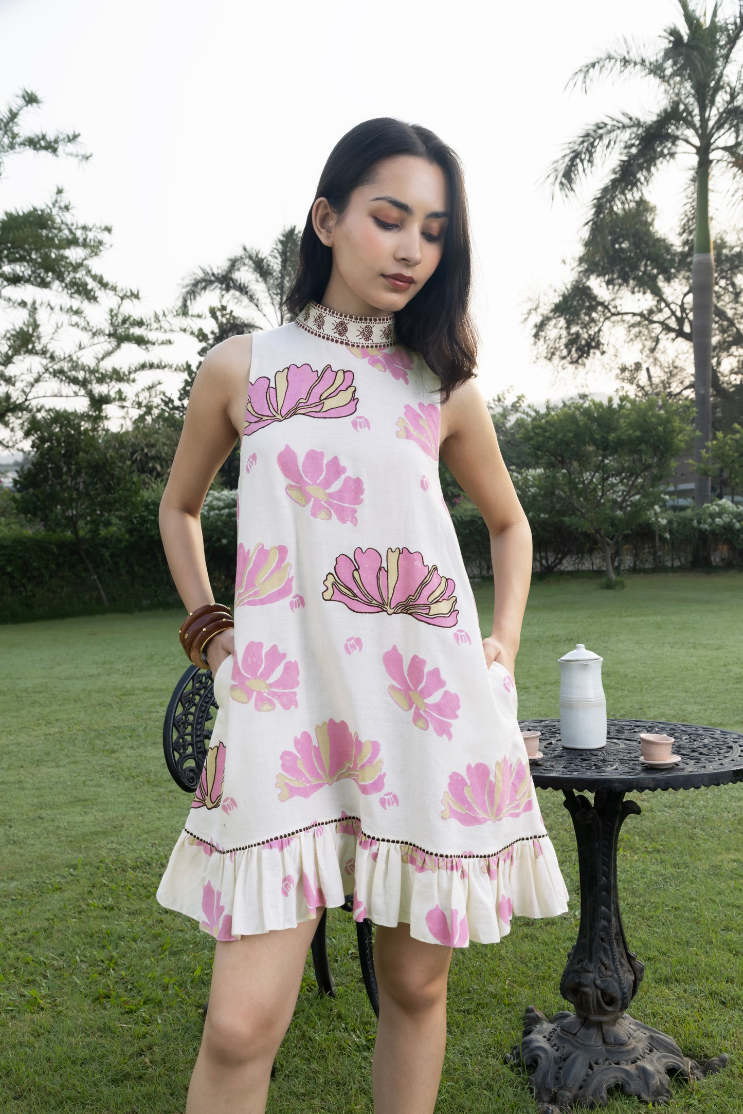 Short Dress with Back Tie-Up