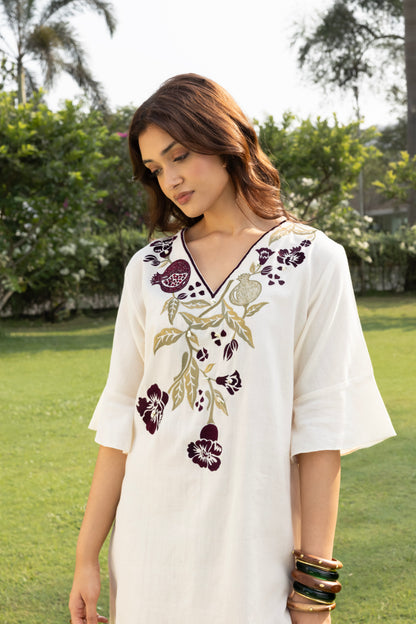 Pomegranate Embroidered Short Kaftan Dress
