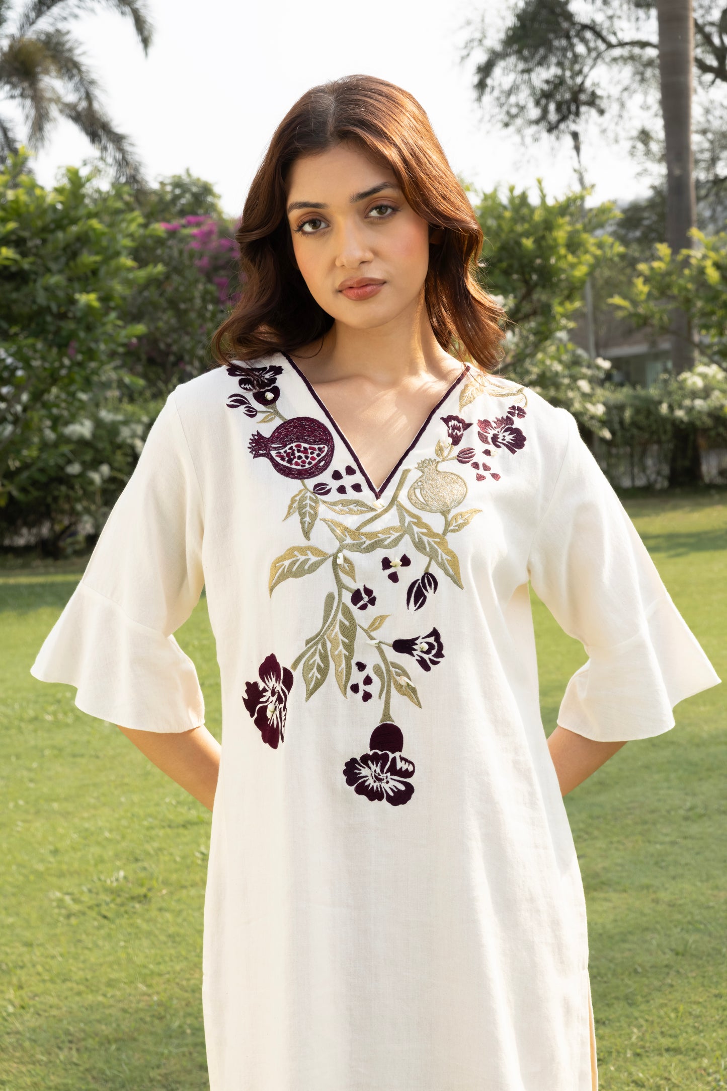 Pomegranate Embroidered Short Kaftan Dress