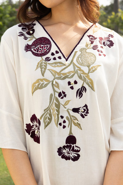Pomegranate Embroidered Short Kaftan Dress