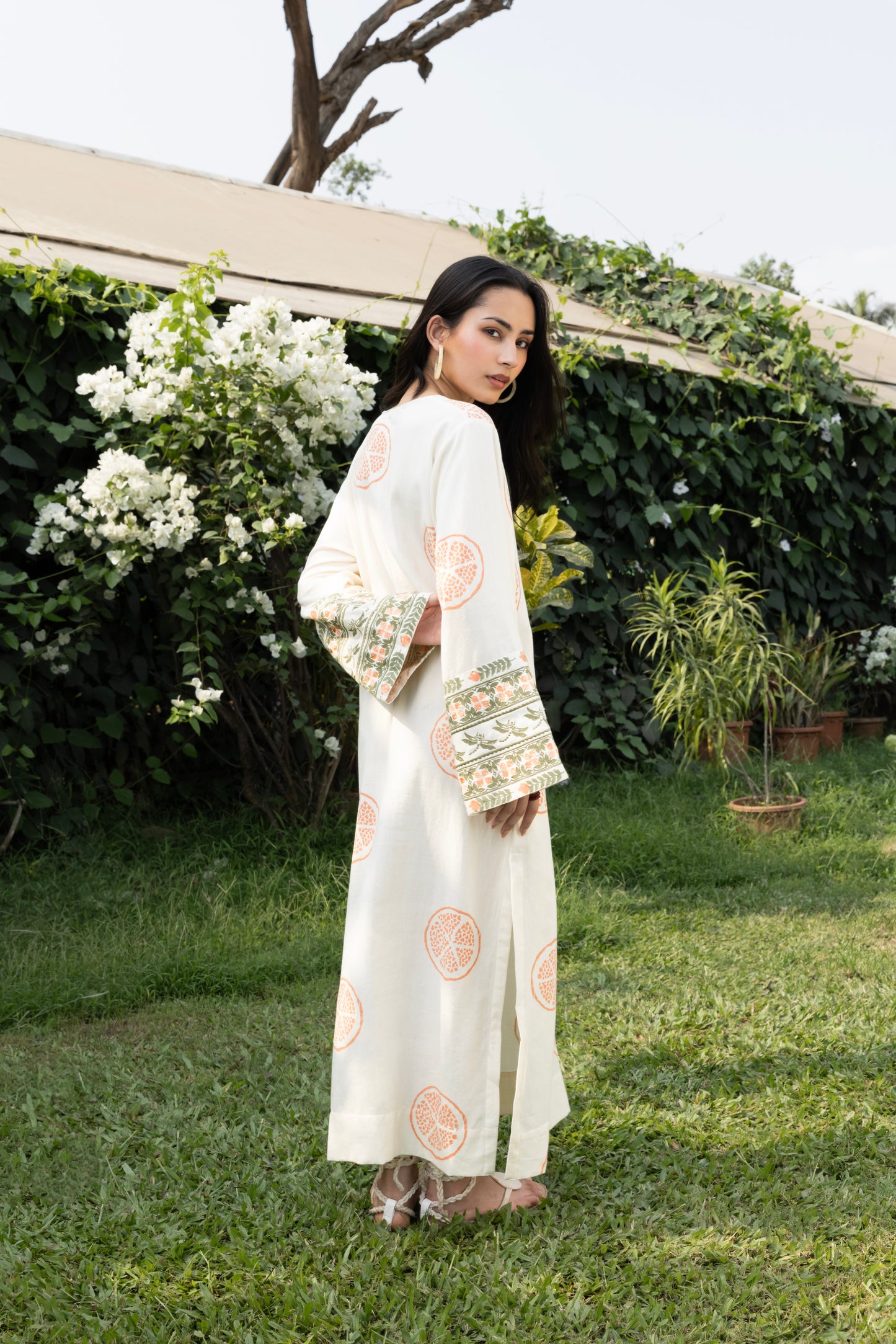 Kaftan with Front Tie-Up & Embroidered Sleeves