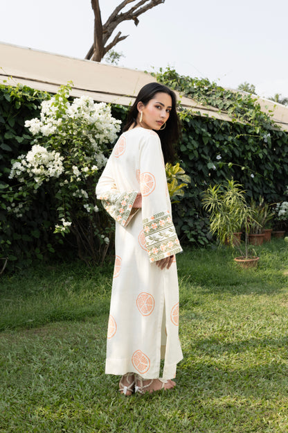 Kaftan with Front Tie-Up & Embroidered Sleeves