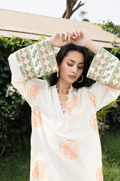 Kaftan with Front Tie-Up & Embroidered Sleeves