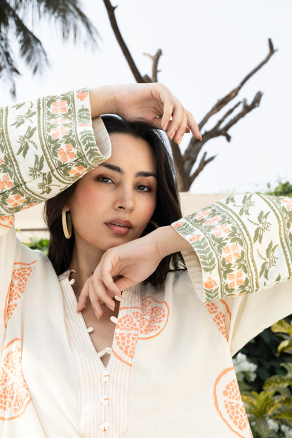 Kaftan with Front Tie-Up & Embroidered Sleeves