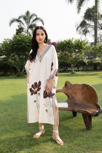 Floral Kaftan with Embroidered Detailing