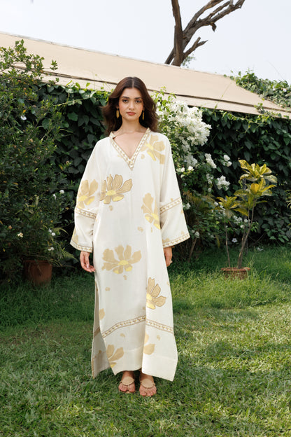 Oversized V-Neck Kaftan with Border Detail