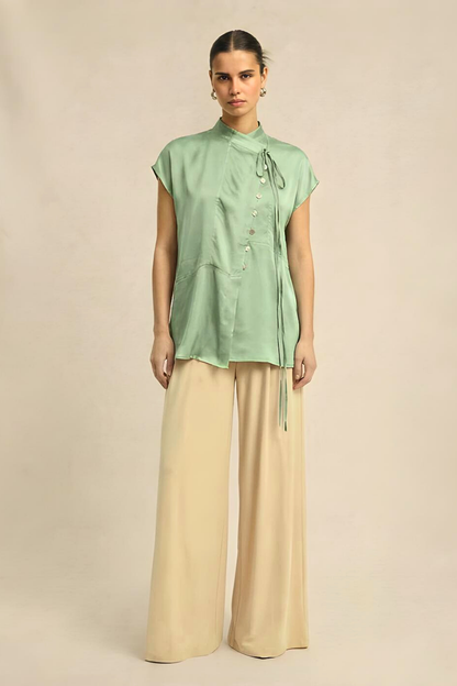 Crew Neck Blouse - Ash Green