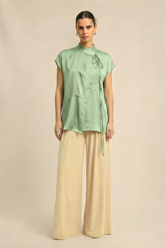 Crew Neck Blouse - Ash Green
