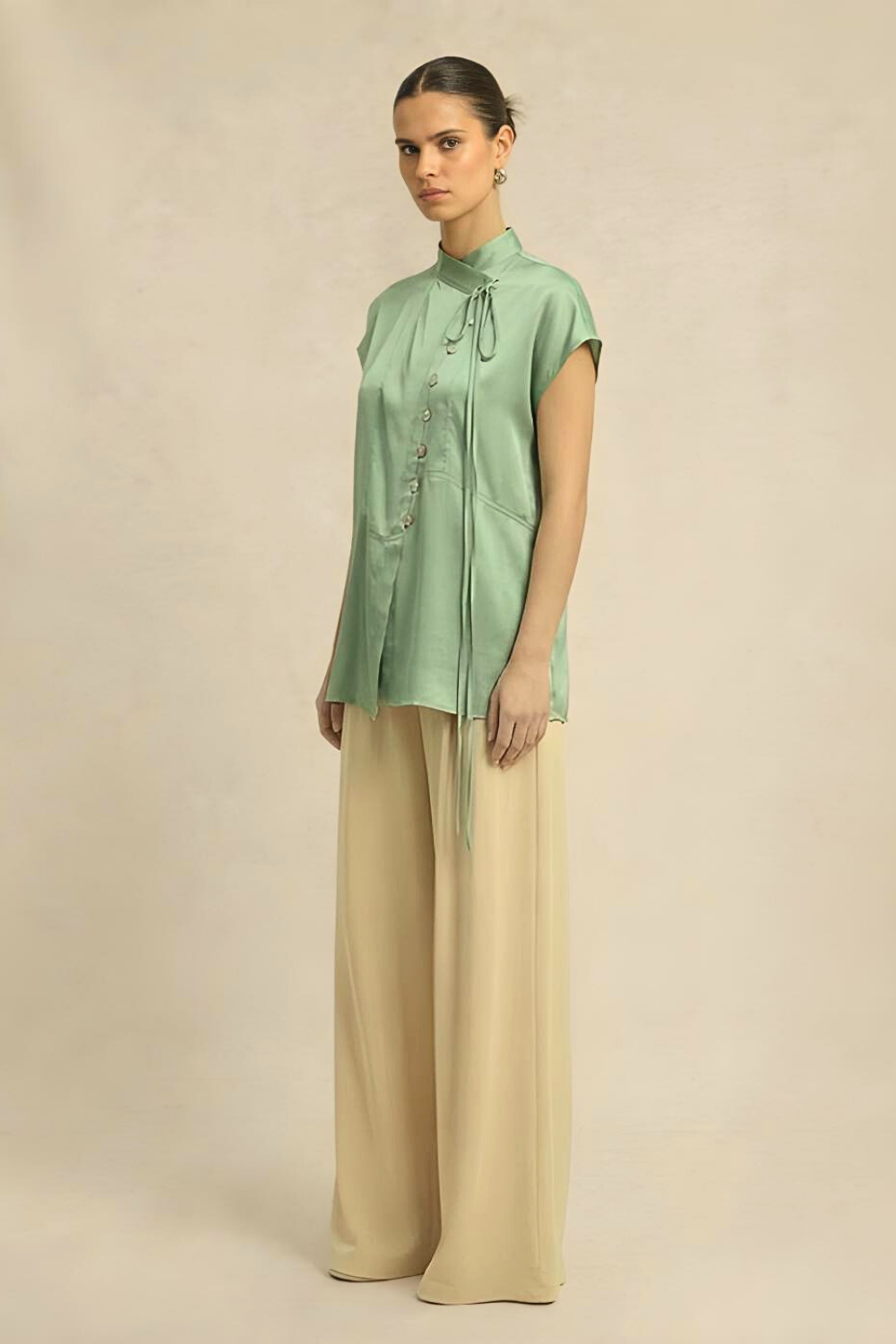 Crew Neck Blouse - Ash Green