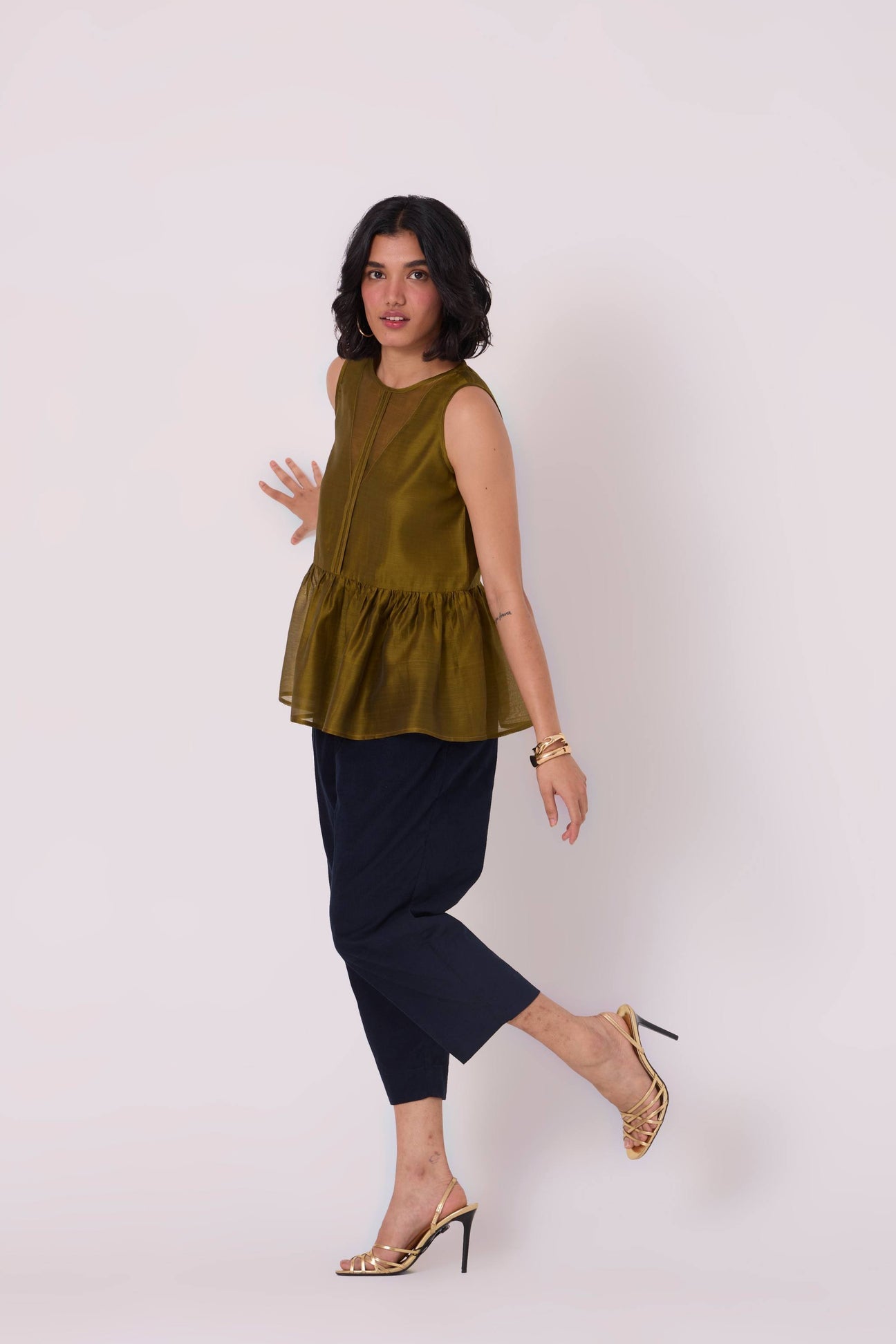 Galina Green Handwoven Peplum Top