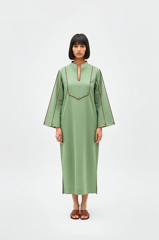 Asparagus Green-Tuscan Red Collared Stripe Dress