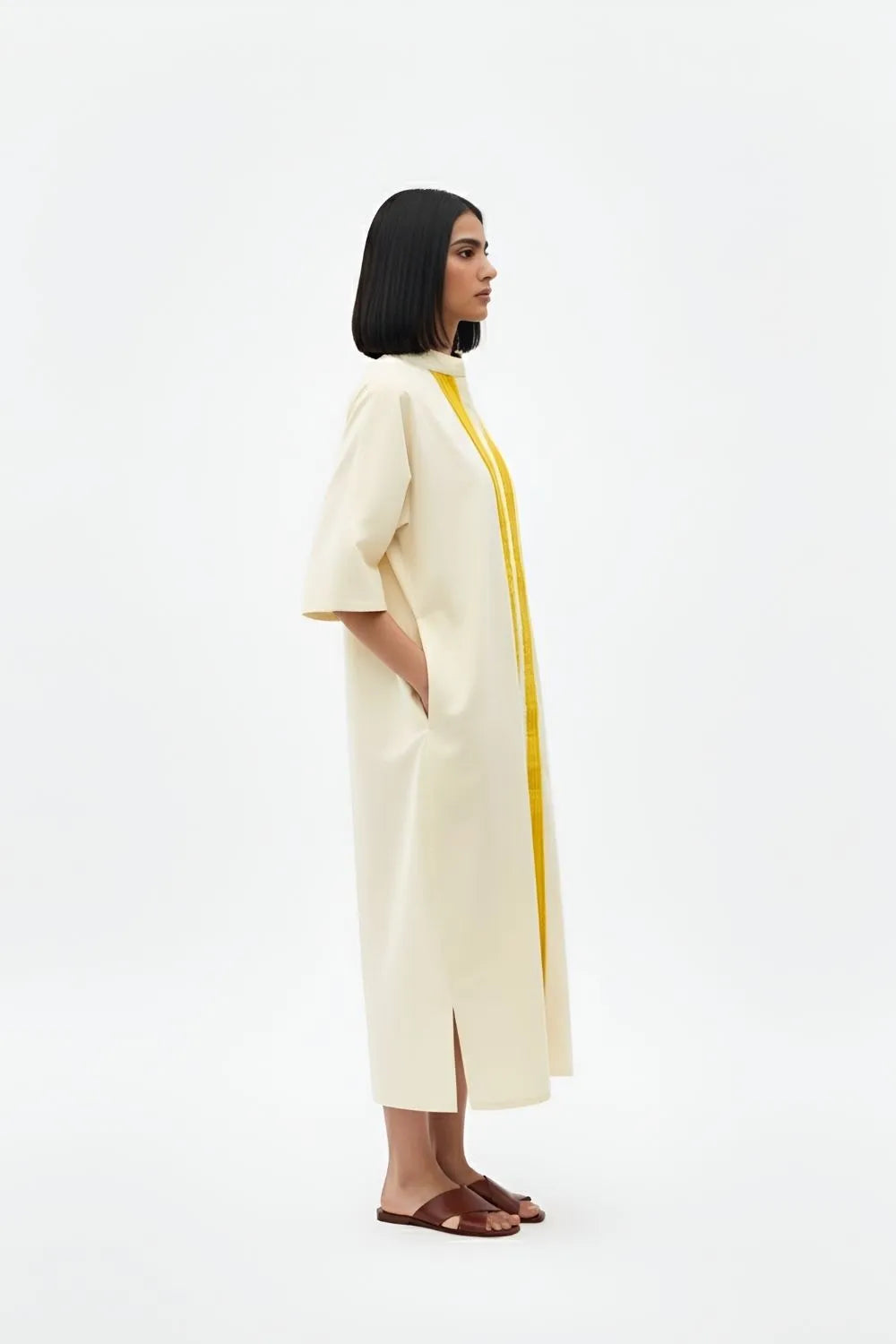 Ivory-Mango Yellow Pintucks Dress