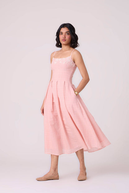 Ai Pink Embroidered Handwoven Dress