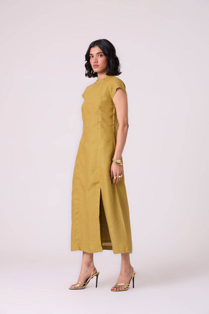 Evgeny Olive Linen Dress