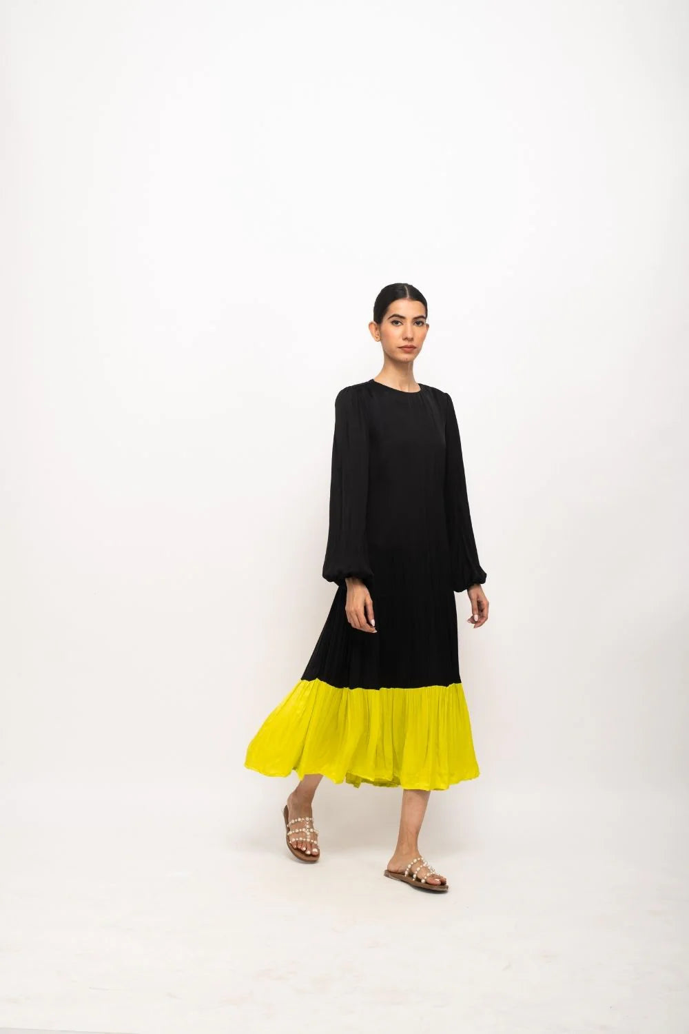 Black-Neon Gather Maxi Dress