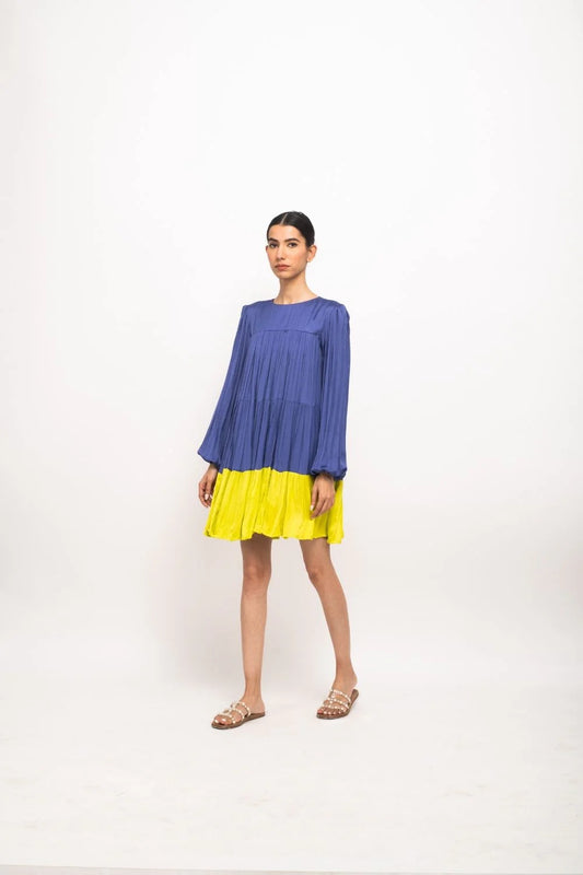 Blue-Neon Gather Short Dress