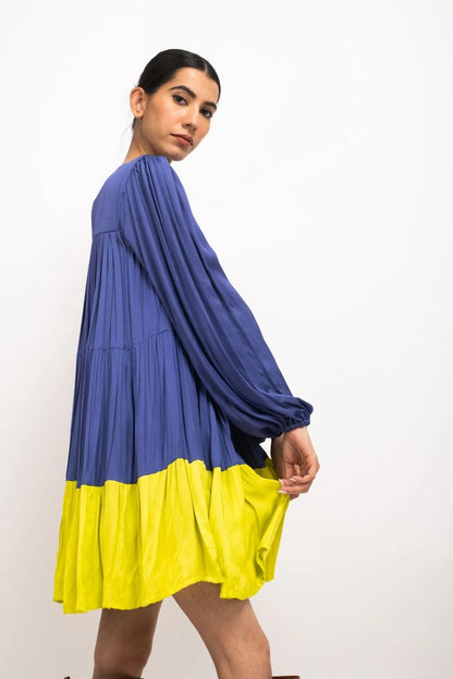 Blue-Neon Gather Short Dress