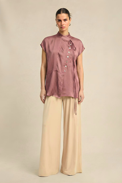 Crew Neck Blouse - Brick Red