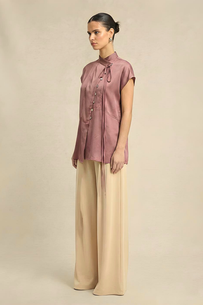 Crew Neck Blouse - Brick Red