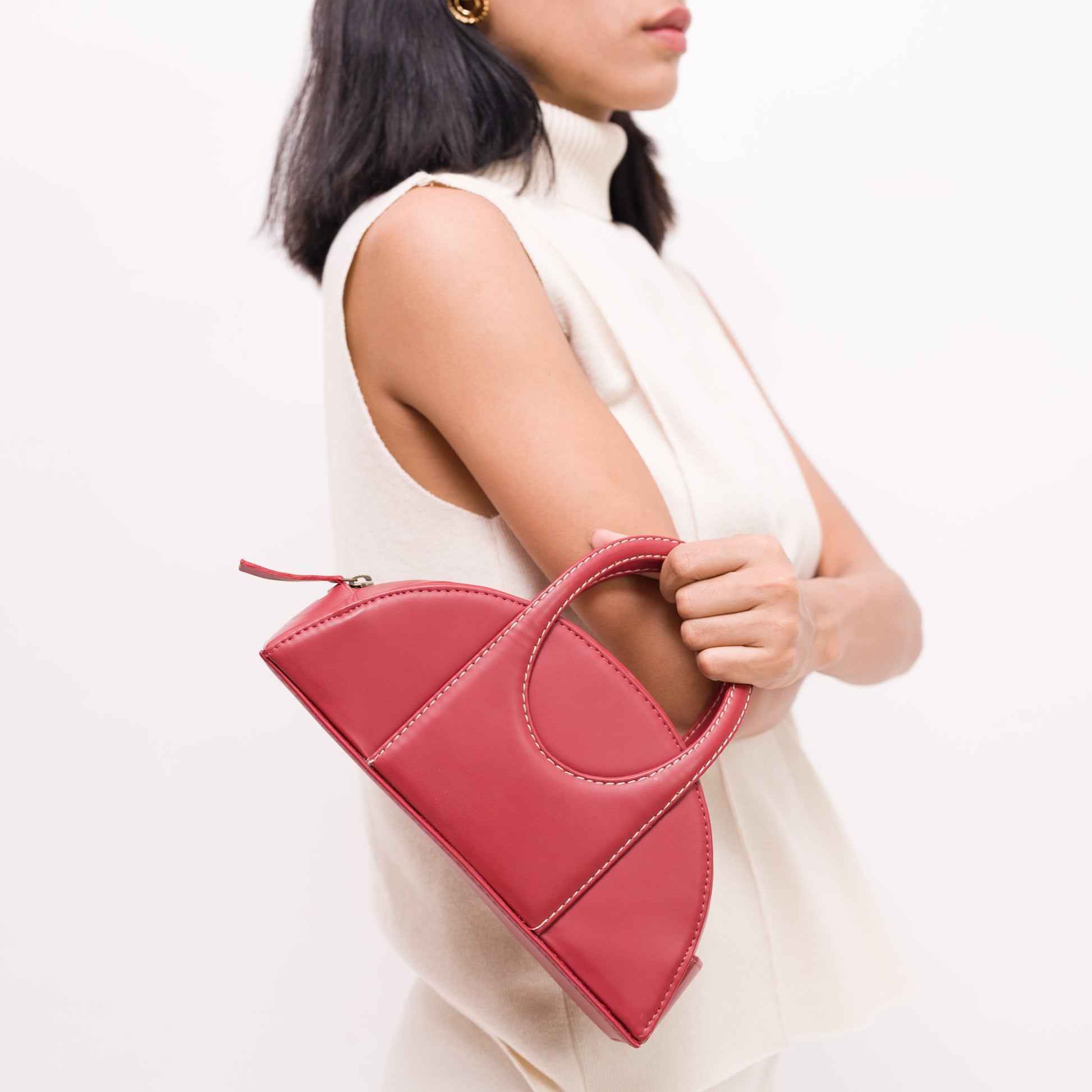 Half moon beige bag for women made with conscious and vegan leather.