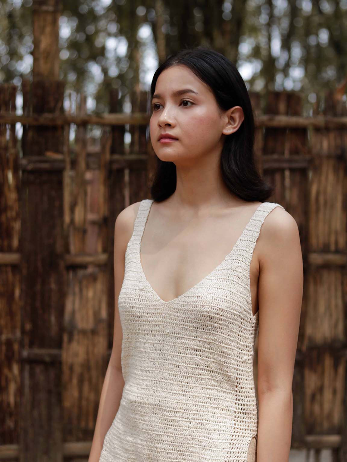 Hand-crochet Eri Silk off white top for women v-neck, with side slit details, Extremely soft and fits well, Hand crochet with hand-spun Eri Silk yarn.