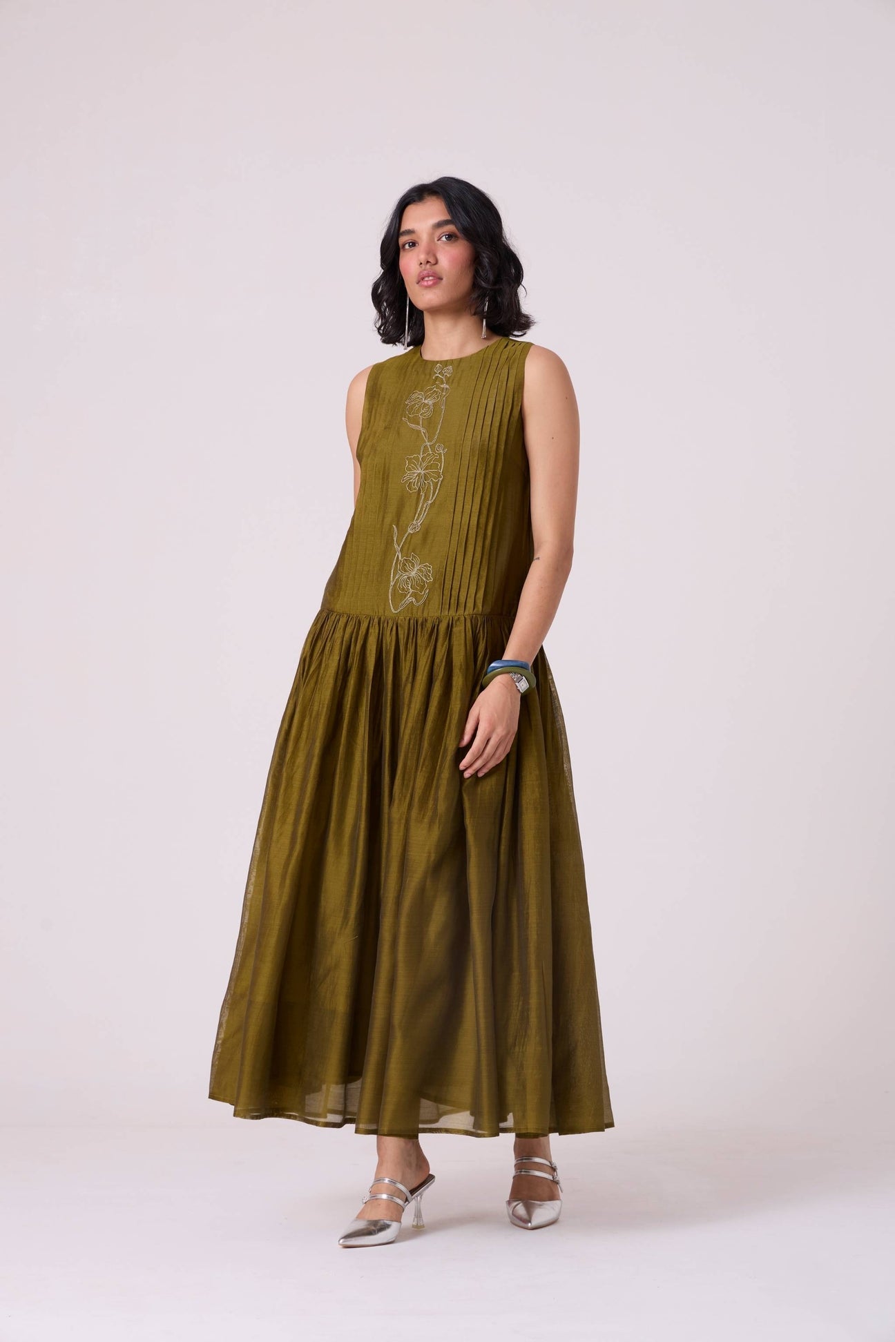 Oleg Green Handwoven Maxi Dress