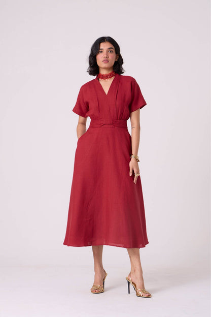 Miyake Red Linen Dress