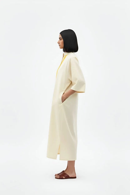 Ivory-Mango Yellow Pintucks Dress