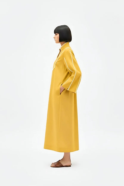 Ivory-Mango Yellow Collared Stripe Dress