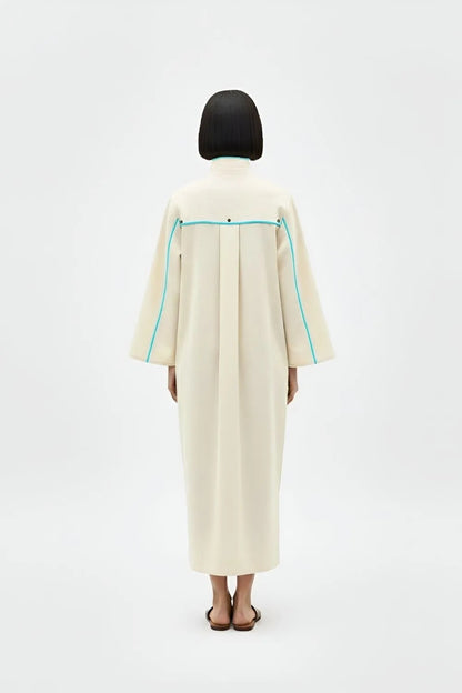 Ivory-Tiffany Blue Collared Stripe Dress