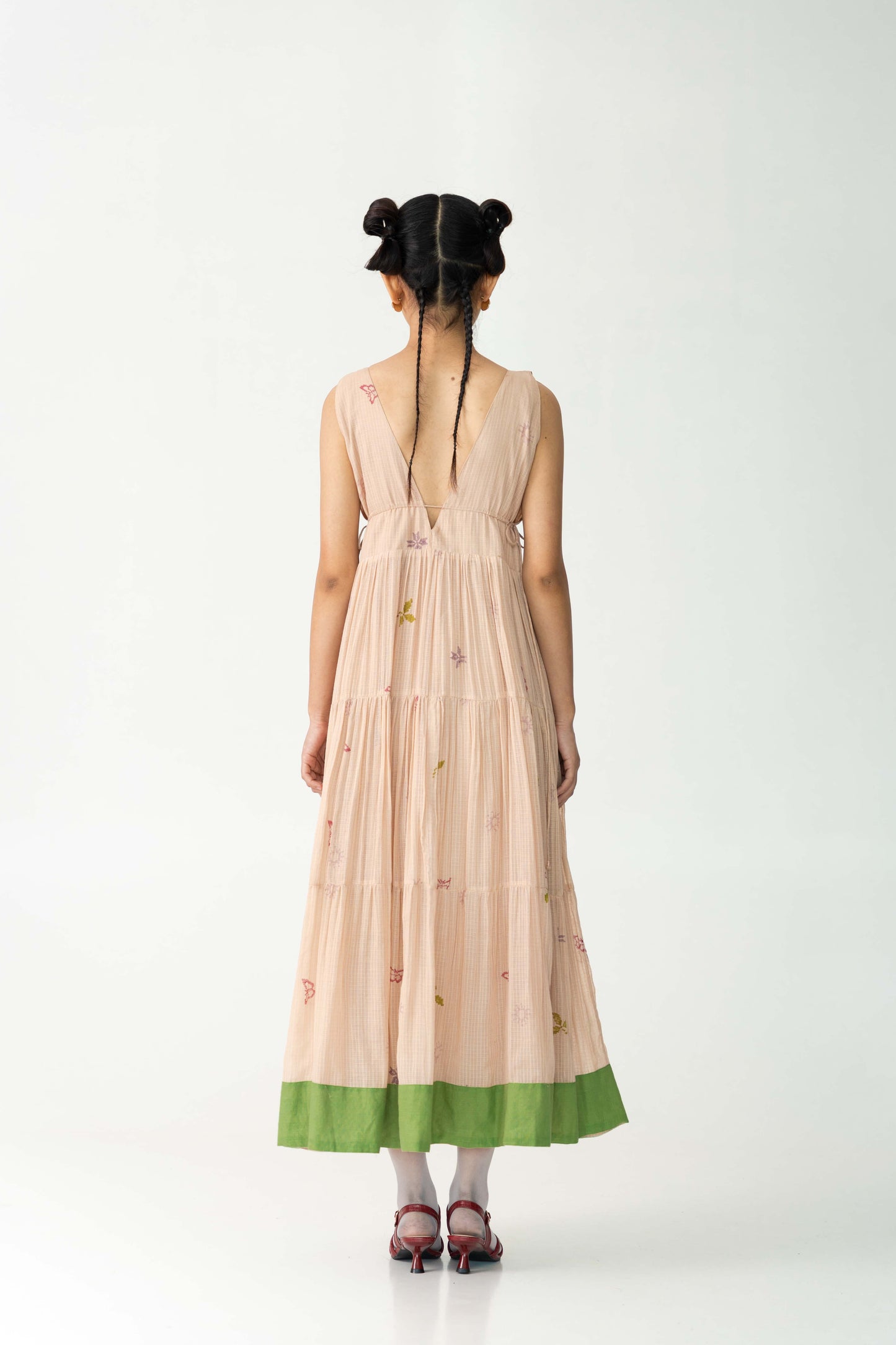 Go with the wind cotton dress, Color Peach, Handwoven Silk X Cotton fabric, Hand-Block Print, Full lined maxi flowy dress.