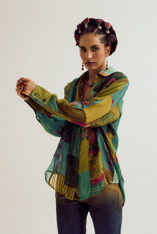 Paako patchwork shirt- Green