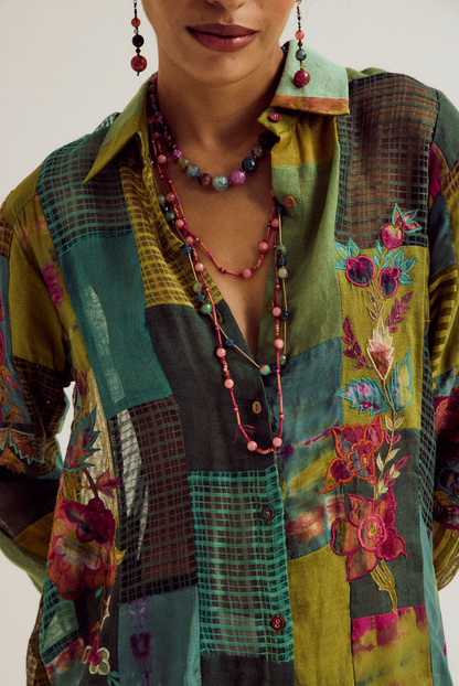 Paako patchwork shirt- Green