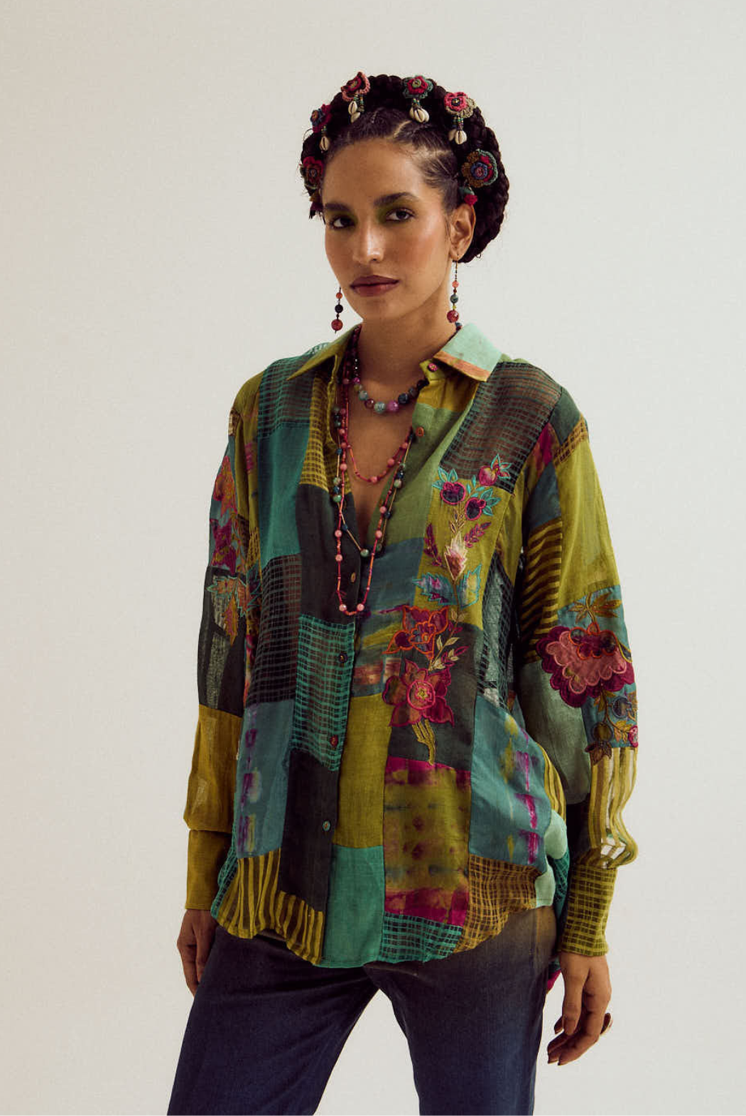 Paako patchwork shirt- Green