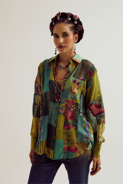 Paako patchwork shirt- Green