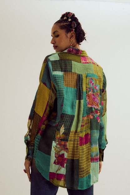 Paako patchwork shirt- Green