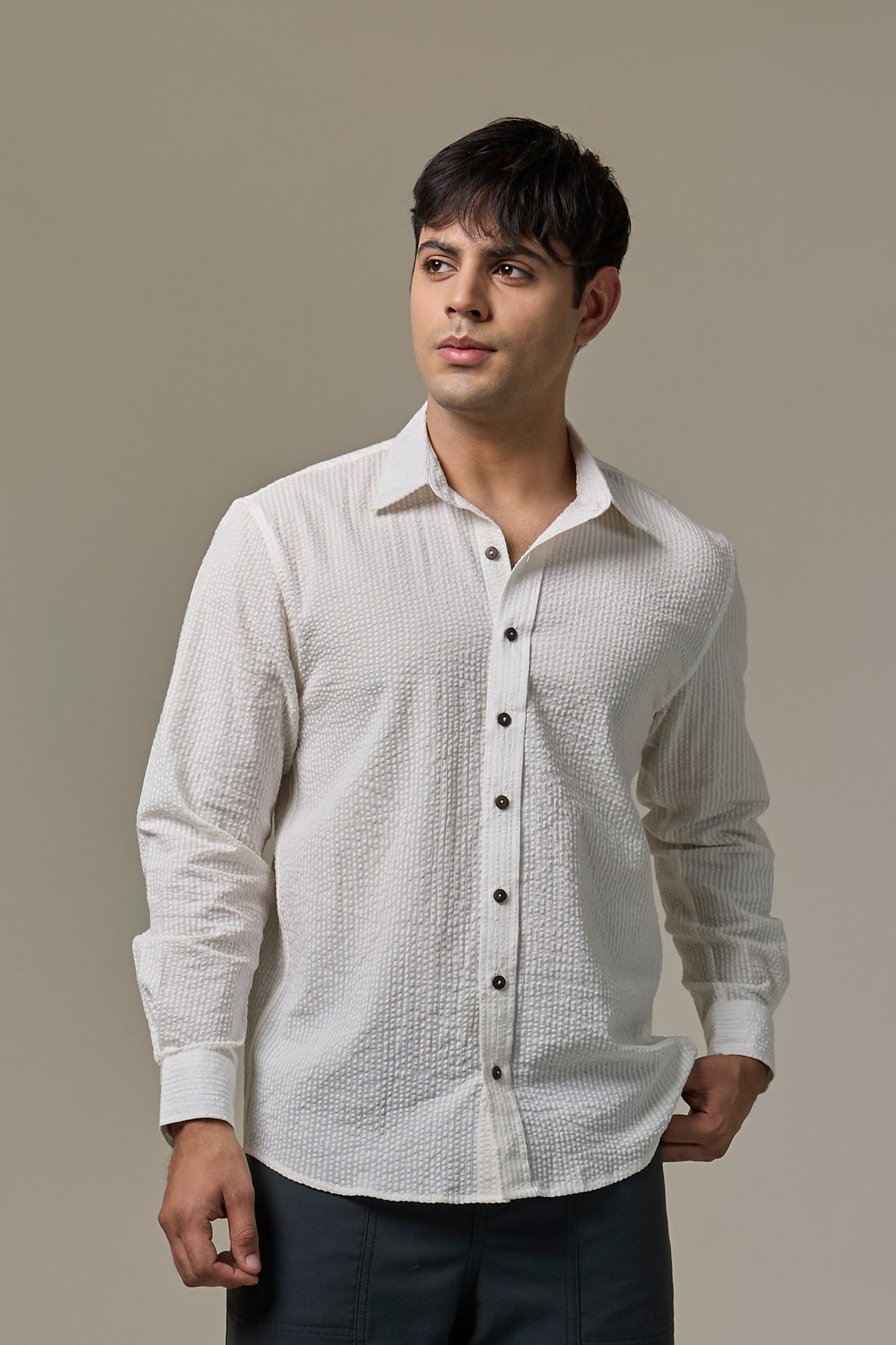 Safed Cotton Seersucker Shirt