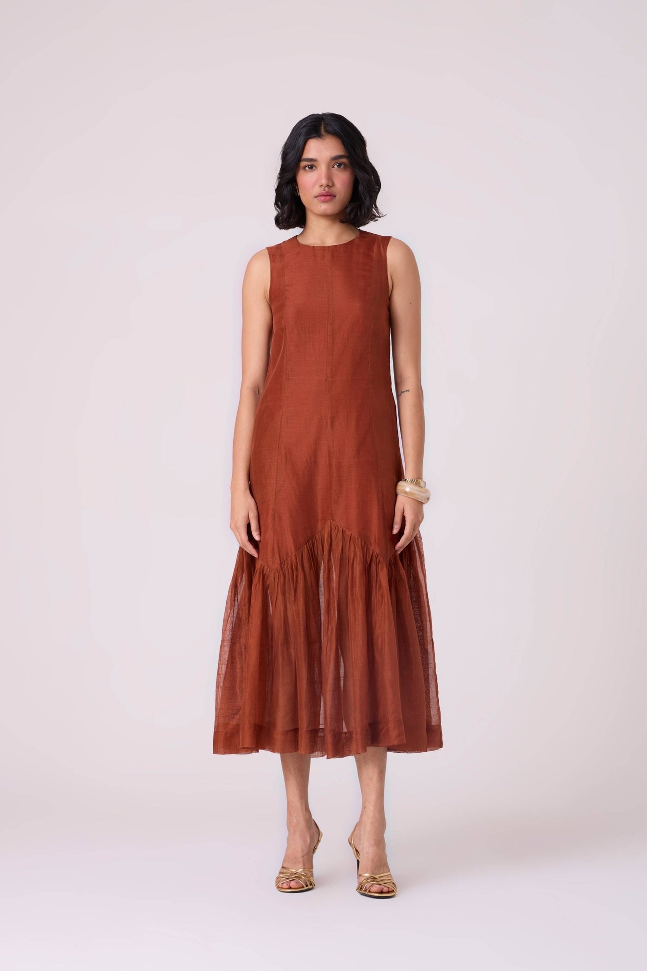 Nadya Copper Handwoven Panelled Dress