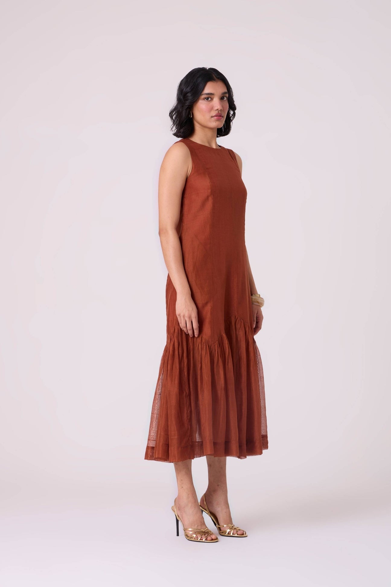 Nadya Copper Handwoven Panelled Dress