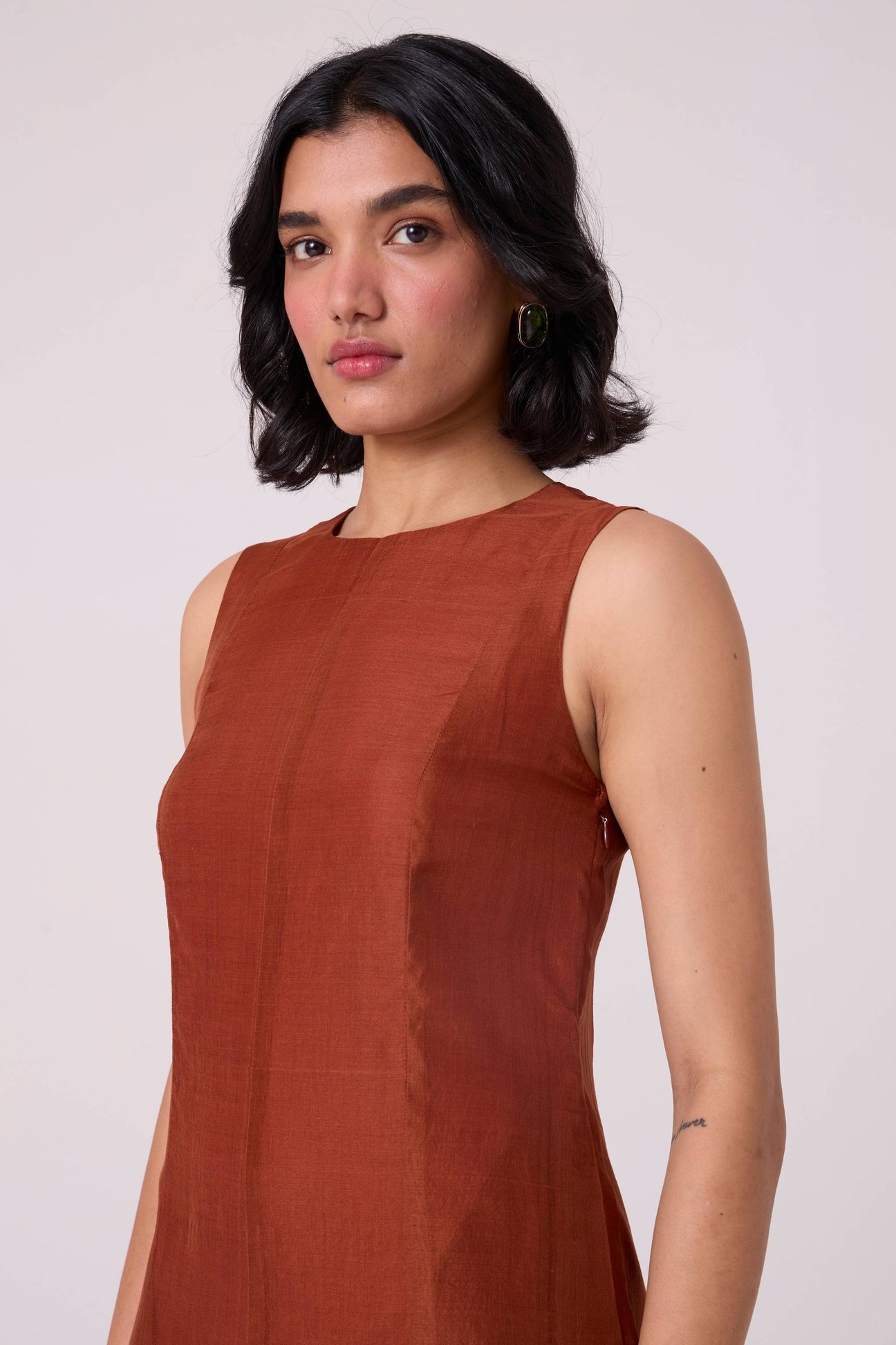 Nadya Copper Handwoven Panelled Dress