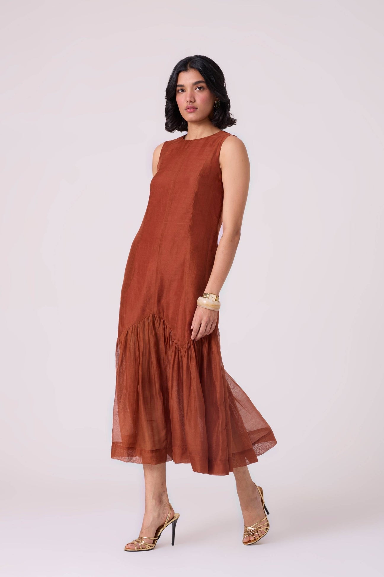 Nadya Copper Handwoven Panelled Dress
